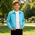 thumbnail image 6 of PIWHJQK Boys Girls Long Sleeve Hoodless Loungewear Coat Solid Hooded Softshell Jacket for Youth Long Sleeve Zip Up Outdoor Coat Kids Outwears, 6 of 6