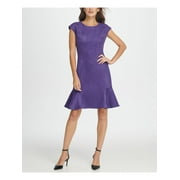DKNY Womens Purple Cap Sleeve Jewel Neck Knee Length Fit + Flare Party Dress Size 14