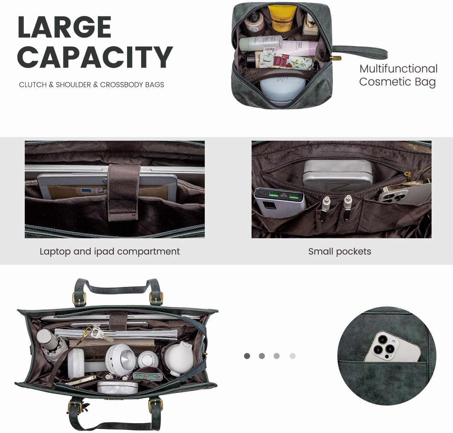 LOVEVOOK Laptop Bag for Women Vintage Leather Laptop Tote 15.6 inch Large Capacity Computer bag with Clutch Purse for Work