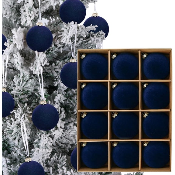 12PCS Christmas Tree Ornaments Velvet Balls, 2.4Inch Velvet Christmas Ornaments Hanging Ball Decoration, Flocked Shatterproof Xmas Bulbs Decorations for Wedding Christmas Party