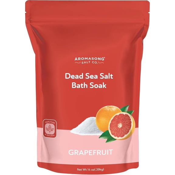 Aromasong Dead Sea Bath Salt, Fine Grain, Grapefruit Scent, 14 oz – Organic Mineral Spa Soak for Skin, Relaxing & Muscle Relief