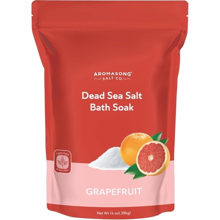 Aromasong Dead Sea Bath Salt, Fine Grain, Grapefruit Scent, 14 oz – Organic Mineral Spa Soak for Skin, Relaxing & Muscle Relief