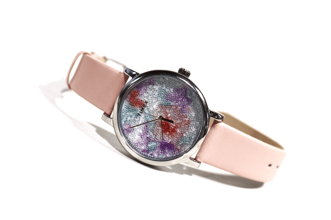 Timex Women's Pink White Floral Leather Strap Watch, Swarovski
