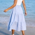 thumbnail image 5 of POIUYTR Women Summer Plaid Skirt Casual Elastic High Waist Smock Flowy Long Skirts Vacation A-Line Skirts, 5 of 6