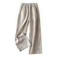 thumbnail image 3 of Dpytoraw High Waist Women’s Loose Fit Linen Wide Leg Pants Summer Lightweight Straight Casual Trousers Moisture Wicking Casual Pants Women Khaki XXL, 3 of 5