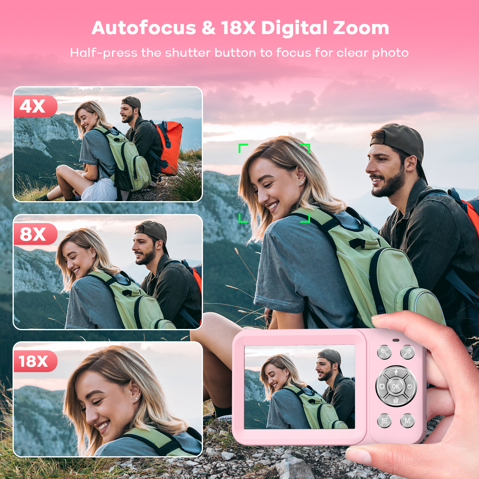 Campark 64MP Digital Camera Autofocus 18x Digital Zoom with 32G SD Card 4K Point and Shoot Camera for Kids Teens Students