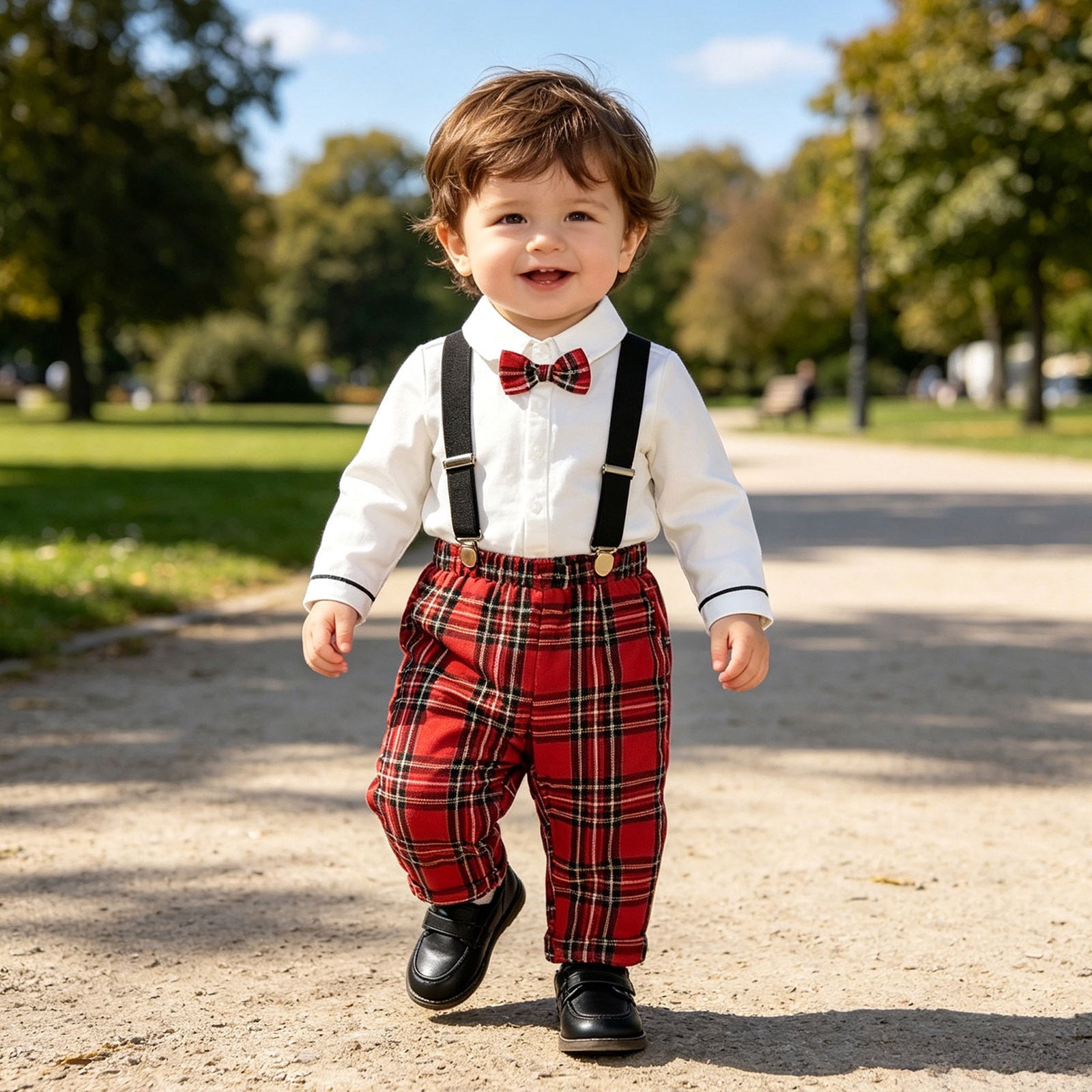 boys christmas dress clothes CAICJ98 Toddler Baby Boy Outfit Long Sleeve Collar Romper Plaid Suspender Pants Overalls Cute Christmas Fall Winter Baby Boy Clothing Set (Red,2-3 Years) Buy Jolie Moi Black