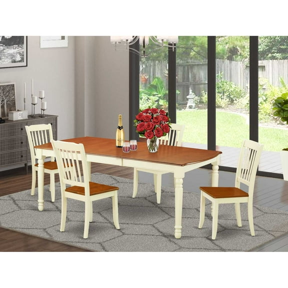 East West Furniture Dover 5-piece Wood Dining Set with Slatted Chairs in Cherry