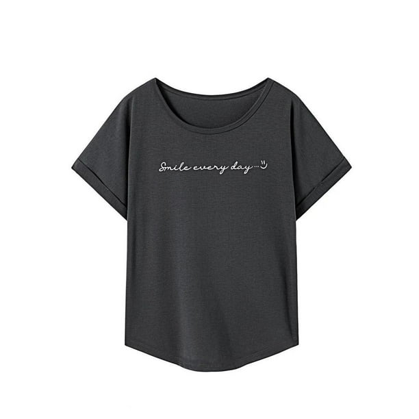 Camiseta de manga corta para mujer Yuyangstore suave con cuello redondo L
