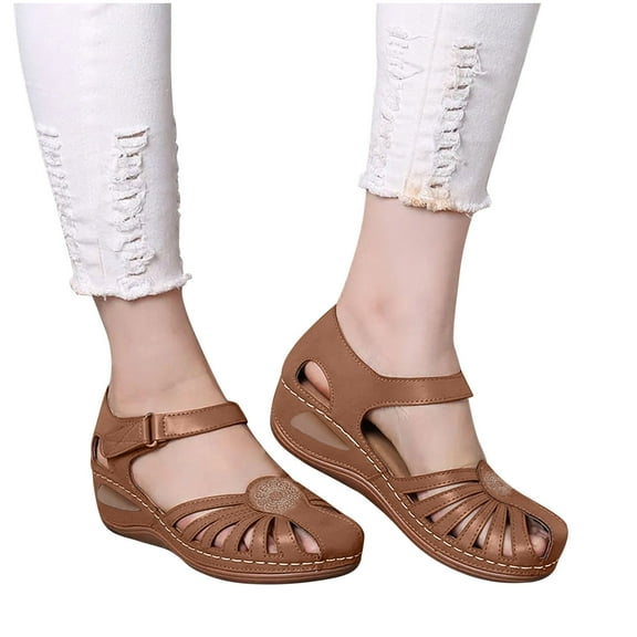Summer Ladies Shoes Wedge Heel Retro Hollow Out Casual Women's Sandals
