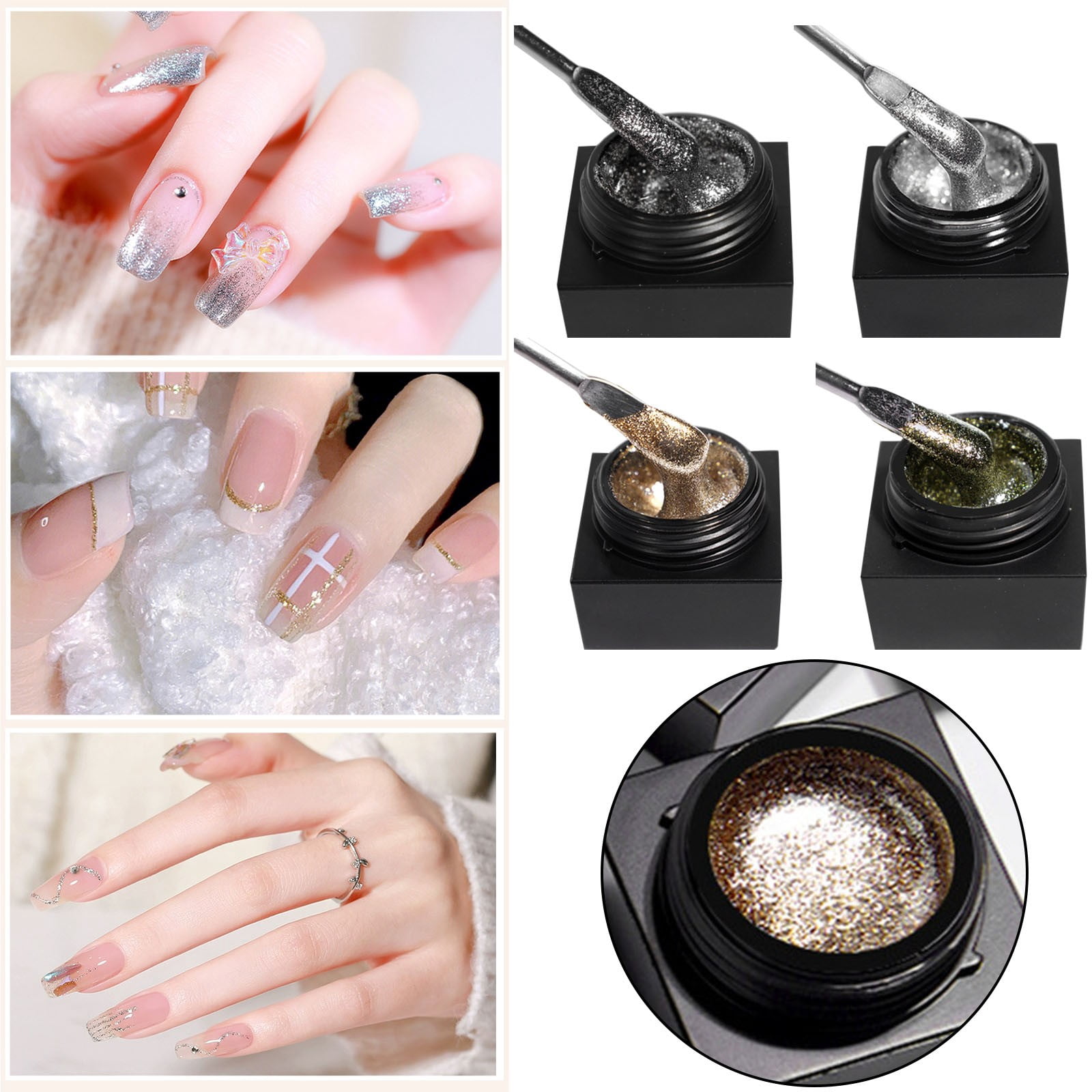 French Tip Nail Stickers Nail for on Nails on Toe Nails Clear on Nails on Nails with Rhinestones Epoxy Glitter Charms for Nails Glitter Polish Nail Decorations Nail
