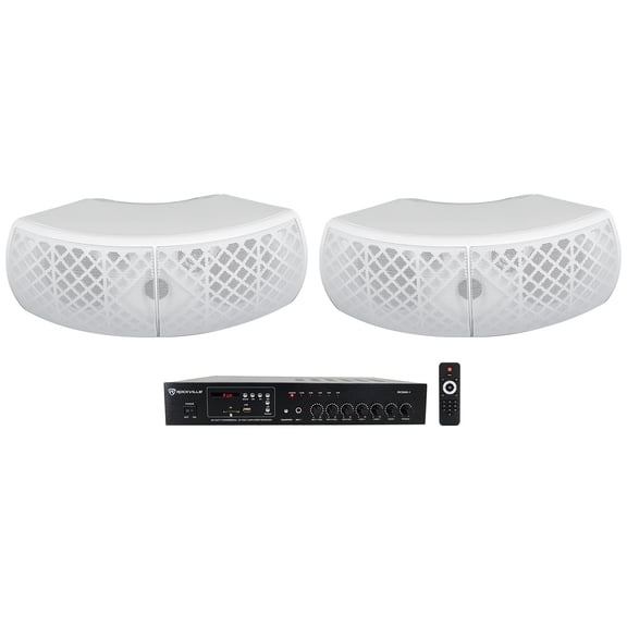 Rockville Commercial Receiver 2 Dual 4" White Indoor/Outdoor Restaurant Speakers