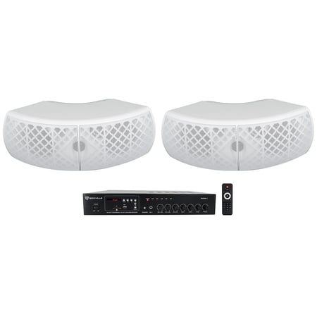Rockville Commercial Receiver+2 Dual 4 White Indoor/Outdoor Restaurant Speakers