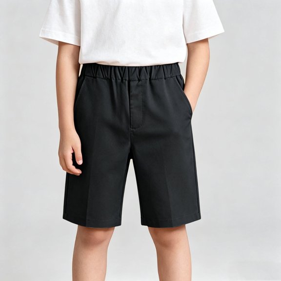 Boys Uniform Shorts for School Kids Polyester Elastic Waistband Pull On Black,Size 7-8 T