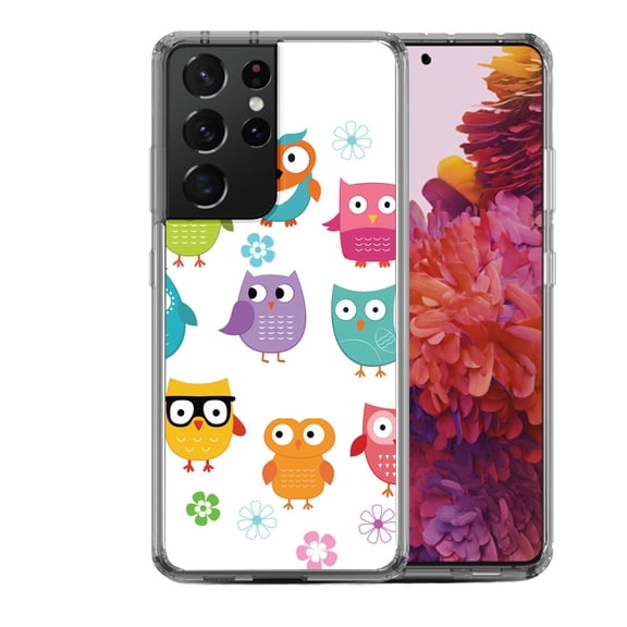Shockproof Hybrid Bumper Phone Case for Samsung Galaxy S21 Ultra, by OneToughShield ® - Happy Owl