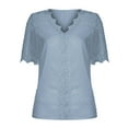 thumbnail image 5 of Ahabrexf Fashion Women Casual Solid Short Sleeve V-Neck Lace T-Shirt Blouse Tops, 5 of 5