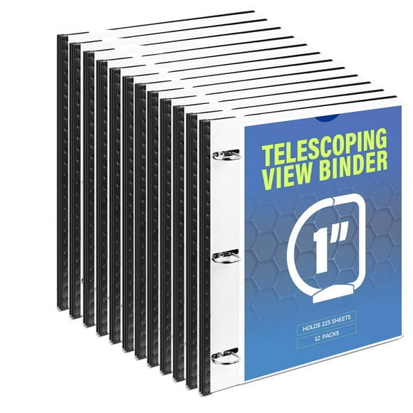WOT I Telescoping 3 Ring Binder 1 Inch 12PCS, Flexible Binder with Expandable Spine+Customized Front Cover+Clear Catalog Pocket, 1 Inch Rings Holds 225 She