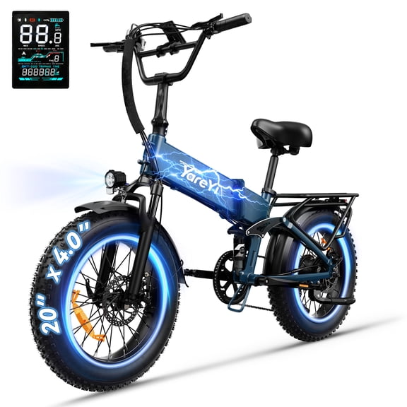YareYi X-Hunter 750W Rated Electric Bike for Adults, 28 MPH Folding Ebike with 48V 13Ah Removable Battery, 70-Mile Range, 20" Fat Tire Full Suspension E Bike, 7-Speed, Black