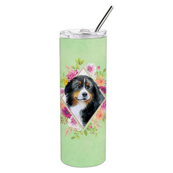 Carolines Treasures CK4278TBL20 Bernese Mountain Dog Green Flowers Stainless Steel 20 oz Skinny Tumbler 20 oz multicolor