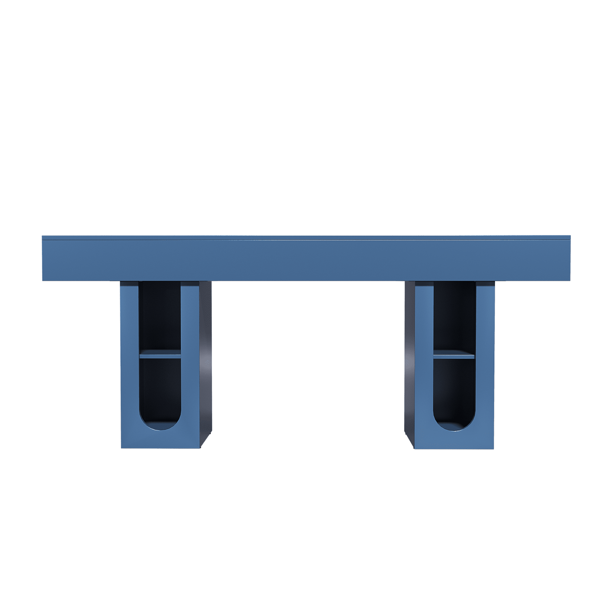 Mintazer 71" Modern U-Shaped Console Table with Charge Station, Entryway Table with Storage Shelves, Sofa Table for Entryway Hallway Living Room, Blue