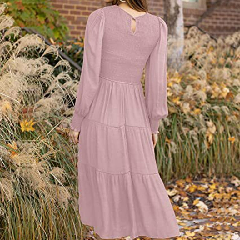 chinese dress ladies MEROKEETY Women's 2025 Casual Short Sleeve Smocked Dress Round Neck High  Waist Ruffle Party Dresses,Purple,S at Amazon Women's Clothing store main image 0
