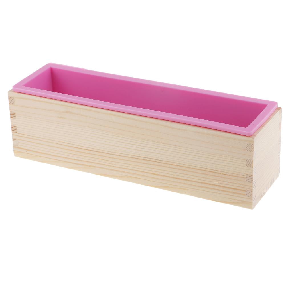 Milageto 900ml/1.2kg Silicone Soap Loaf Mould Wood Box DIY Soap Candle Making Supply Tool Pink