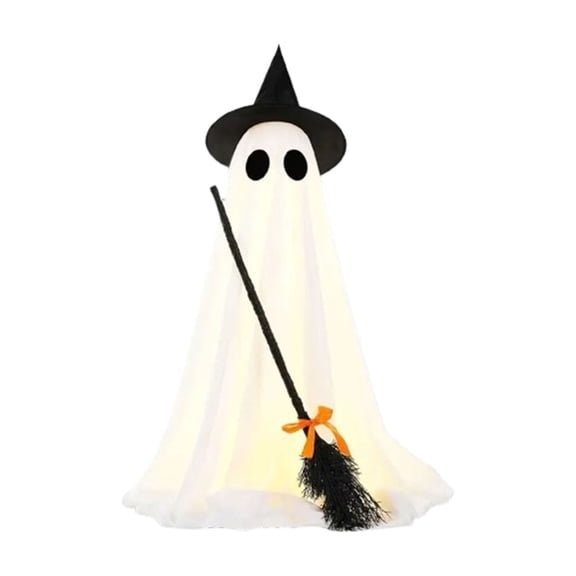 Halloween Ghost Decorations Indoor Outdoor, Spooky Ghost Halloween Decor with Witch Broom, Scary Ghosts Decor with LED Lights for Front Porche Yard Garden Home 31x57 Inch