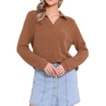 thumbnail image 1 of Suéter de Polo con Cuello de Solapa INSPIRE CHIC para Mujer, Casual, de Cuello en V, de Manga Larga, Tejido, Talla XL, Rojo Ladrillo, 1 of 6