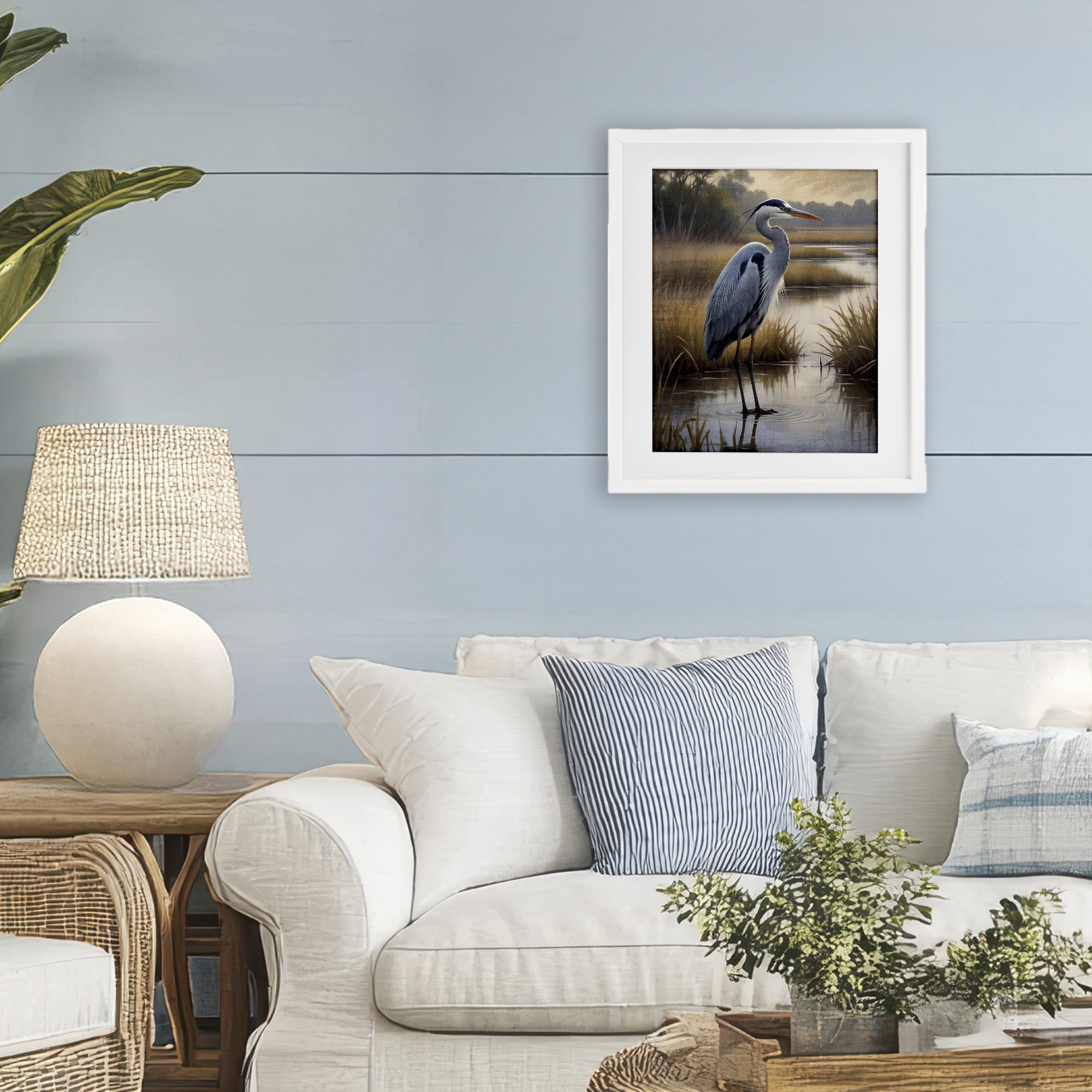 Stupell Industries Heron in Serene Marshlands White Framed Print Under Glass, design by Susan Arnot