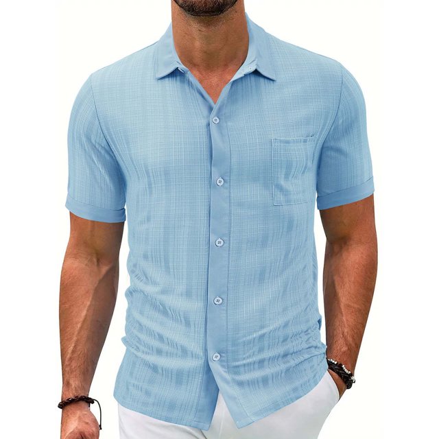 pstuiky camiseta de hombre, Estilo Hombre Color Sólido Casual Ventilado Botones Sueltos Solapa Bolsillos Manga Corta camisetas de hombre s