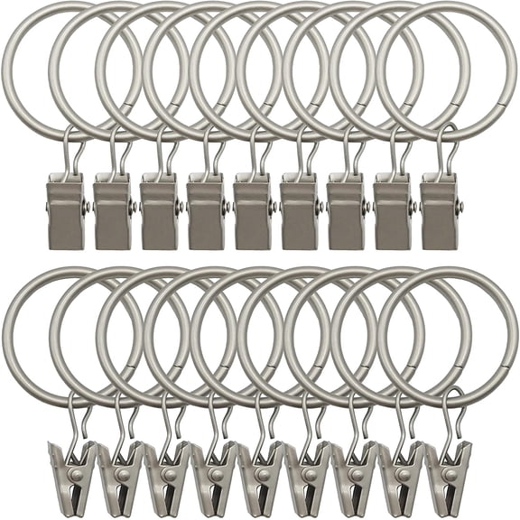 18 Pack Rings Curtain Clips Strong Metal Decorative Drapery Window Curtain Ring with Clip Rustproof Vintage Mist Silver Color