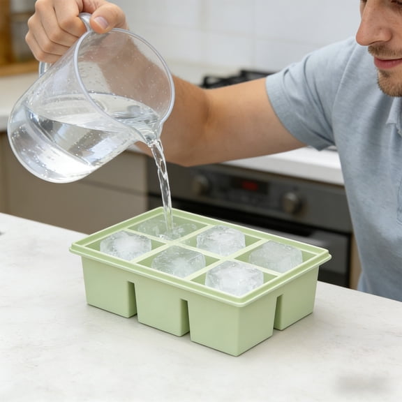 Large Ice Cubes Silicone Molds with Cover, 6-Compartment Food Grade Ice Cube Tray with Leak-Proof Lid, 125ml Each for Ice Storage Soup Food Freezer, Green/Blue/Black