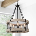 thumbnail image 1 of LNC 5-light Farmhouse Wood Drum Chandelier for Kitchen Island,Weathered White Wood & Black, 1 of 5