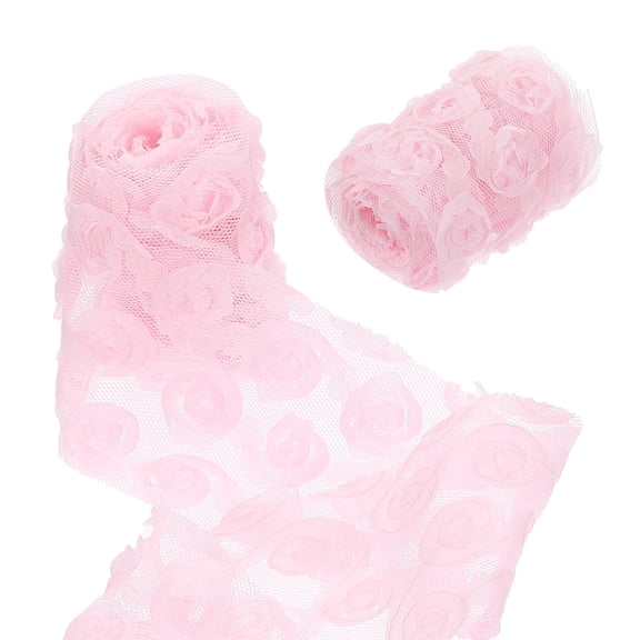 Uxcell 2 Pack Lace Trim Ribbon, 2.36 inch - 1 Yard 3D Rose Floral Embroidery Ribbons Edge Trimming for Sewing, Wedding Dress, DIY Crafts, Decoration Accessories, Light Pink