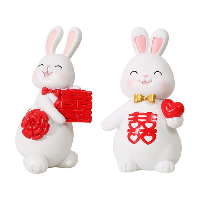 2 Estatuas de Conejo, Figurita de Conejo de Resina, Regalo de Boda