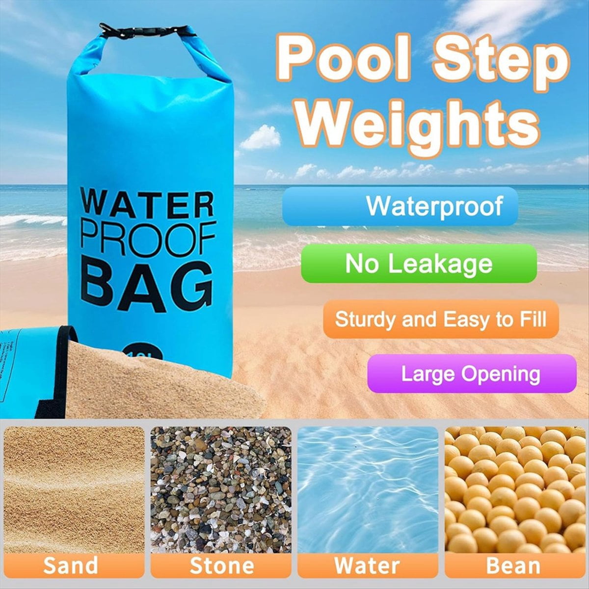 Pool Step Weights, Pool Ladder Weights for Above Ground Pools, Waterproof Sand Bags for Pool Steps 10Lx2PCS Blue