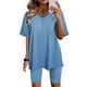 thumbnail image 2 of Blusas para las Mujeres Casual, Cuello en V de Manga Corta Impresa Superior Y Suelto Pantalones Cortos, Conjuntos de Moda de Verano, 2 of 4