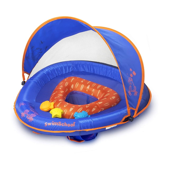 SwimSchool Baby Boat Float with Adjustable Safety Seat & Sun Shade Canopy, Blue