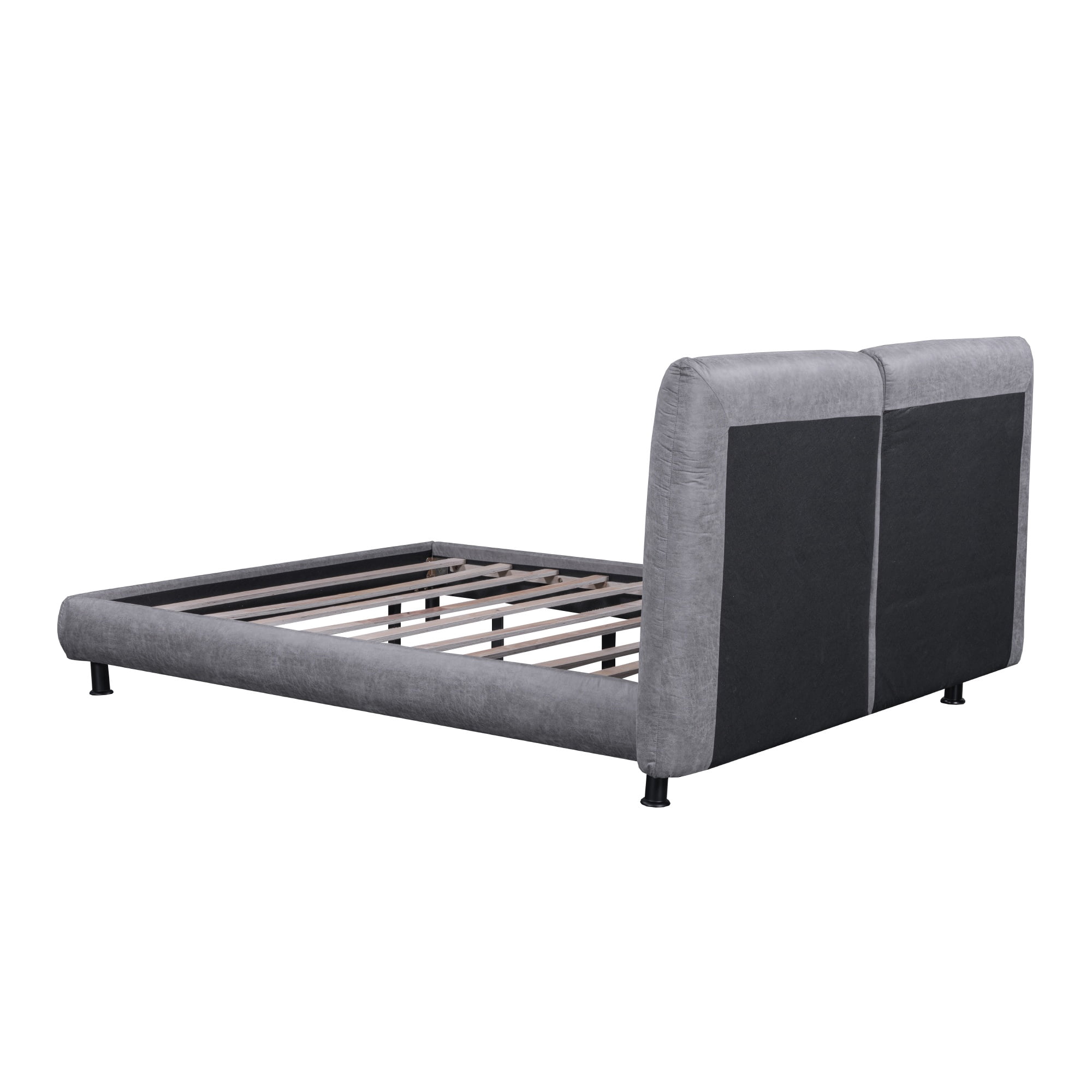 PORKISS Queen Size Platform Bed, Polyester Upholstered Platform Bed with Two Large Headrests, Modern Platform Bed with Thick Fabric, Classical Queen Bed for Bedroom, No Box Spring Needed, Gray