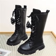 thumbnail image 5 of Viluyesy Girls Mid Calf Boots Solid Color Shoes Kids Winter Boots for Outdoor Hiking Black Size 2.5 Big Kids, 5 of 8