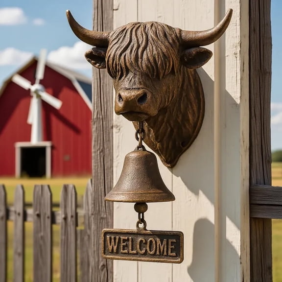 Rijanmt Highland Cow Welcome doorbell,Handmade 3D Scottish Cattle Head Bell,Wall Mounted Resin Sculpture,Entryway Yard Garden Outdoor Decoration,Gift for Women,Cows Lovers