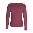 thumbnail image 4 of Womens Long Sleeve Shirts Square Neck Tops Solid Color Basic Base Layer Crop Tops Fall Outfits Fashion Clothes Wine XS, 4 of 5