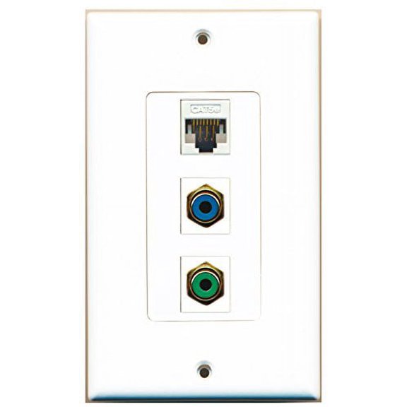 RiteAV - 1 Port RCA Green and 1 Port RCA Blue and 1 Port Cat5e Ethernet White Decorative Wall Plate Decorative