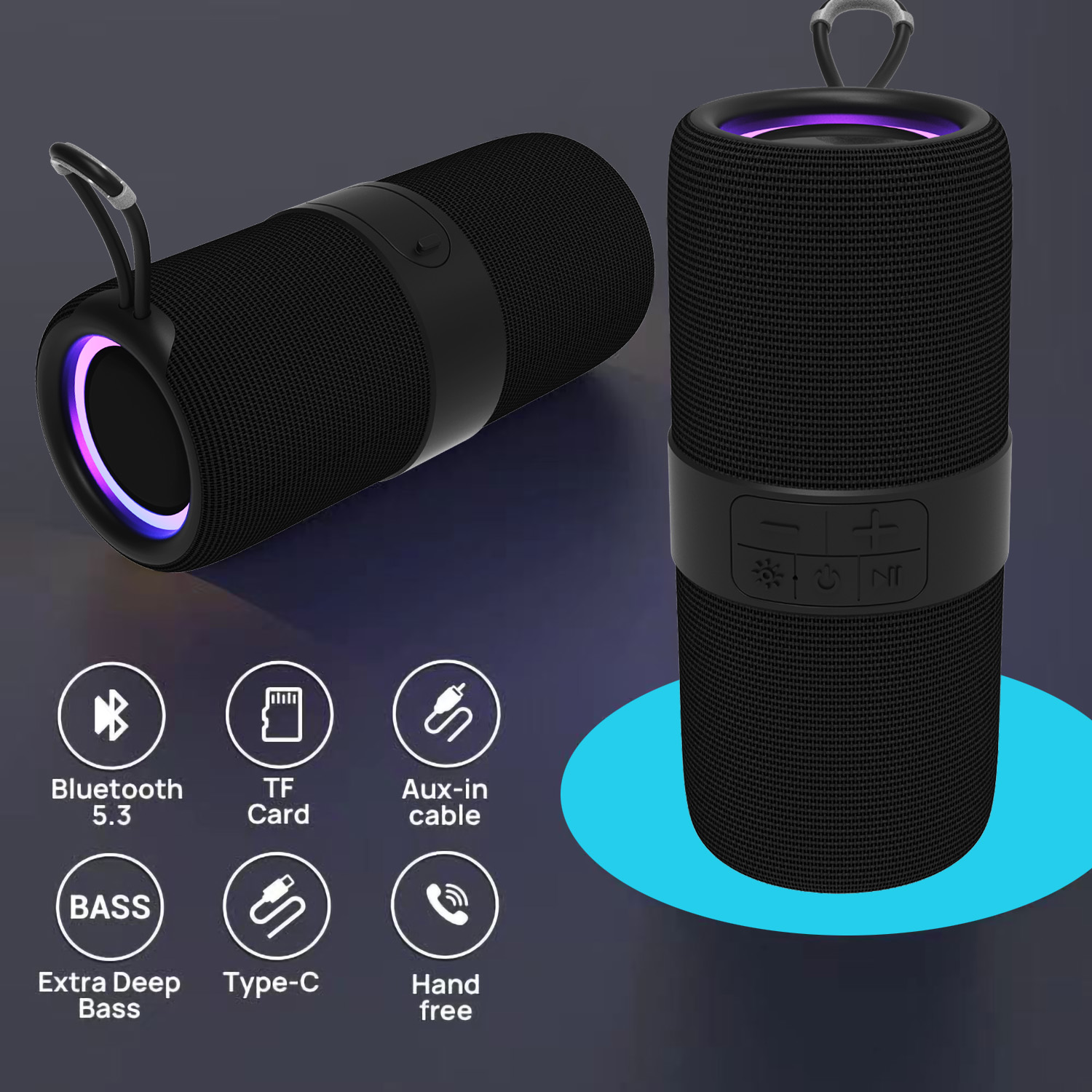 Dammyty Portable Bluetooth Speaker with LED Lights, Black photo 3
