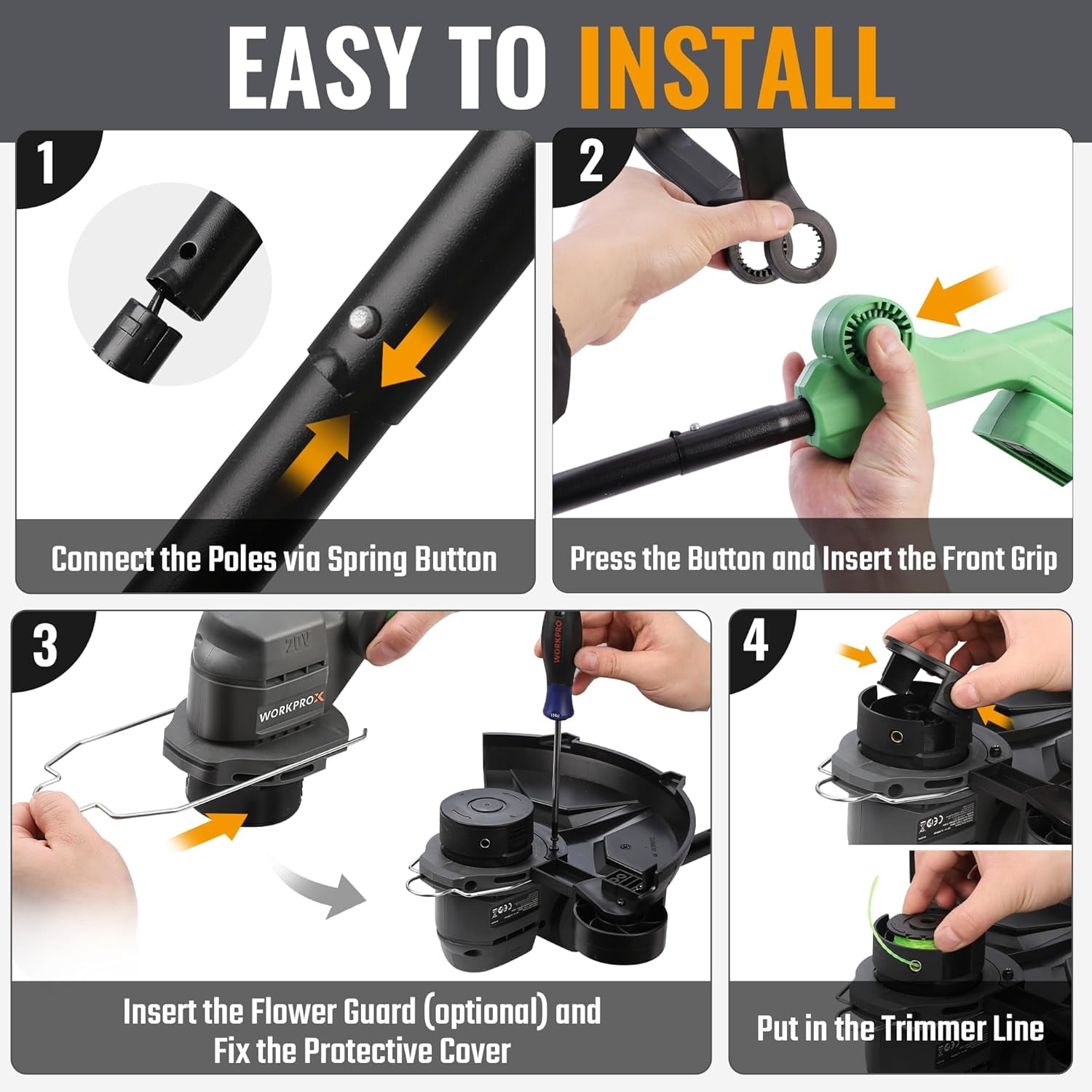 WORKPROX 12" 20V Cordless String Trimmer and Edger with 4.0Ah Battery, Auto Line Feed, Foldable 2-in-1 Lawn Edger and Weed Cutter