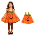 thumbnail image 4 of Toddler Girls Halloween Pumpkin Print Mesh Dress Sleeveless Tutu Party Princess Outfit, 4 of 9