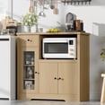thumbnail image 7 of EliteEdge Kitchen Microwave Cabinet with Storage & Drawers, Modern Buffet Cabinet with Glass Doors & Adjustable Shelf, Wooden Sideboard for Dining Room, Living Room, Natural, 7 of 7