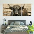 thumbnail image 5 of Shadudu Bull Wooden Fence Rustic Triptych Set Modern Wall Decor 12x16 Inches 12"x16"x3pcs, 5 of 6