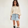 thumbnail image 2 of Women’s High Waist Denim Mini Skirt, Drawstring Elastic Waist Ruffle Hem Casual Skirt, 2 of 5