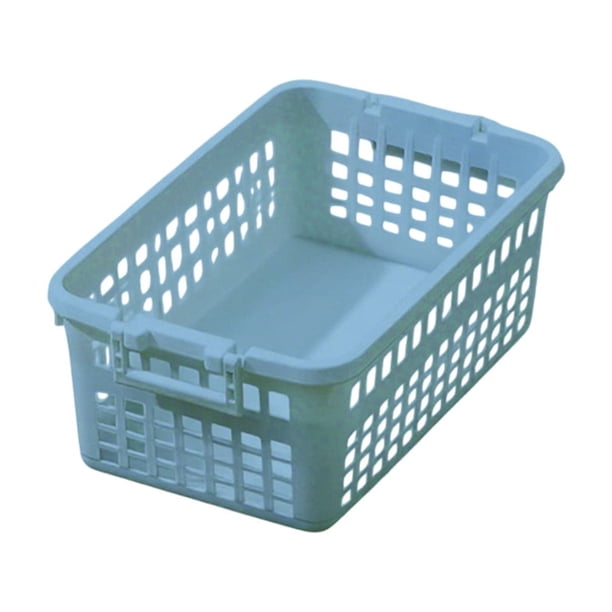 Cesta de almacenamiento de plástico de 12.2 x 7.5 x 4.7 pulgadas, organizador apilable con asas para estantes de armarios, contenedores para diversos snacks, juguetes y libros para cocina, sala de